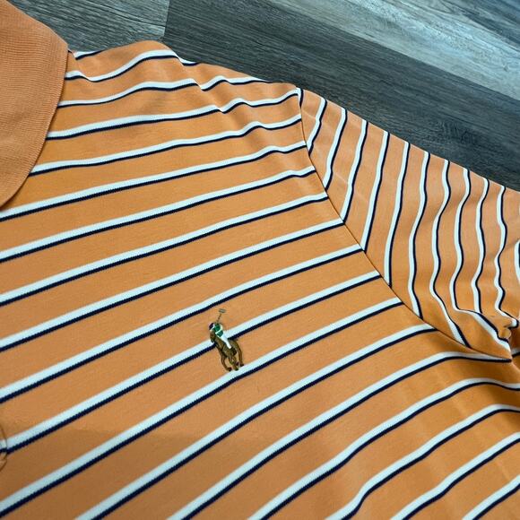 Polo Ralph Lauren Striped Peach Blue Mens L Pima Soft Touch Mini Pony Polo Shirt - Picture 9 of 10